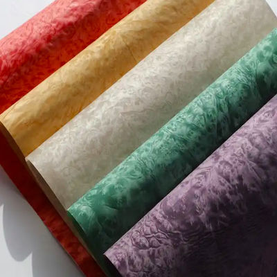Natural Burl Wood Veneer , Melamine Red Black Orange Colored Wood Veneer Rolls